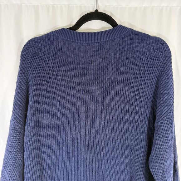 Aerie Sweater Women's Small Dark Blue Ribbed Knit Button Up Long Sleeve Crew Nck - Picture 8 of 9